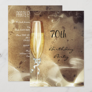 70th Sepia Champagne Glass Invitation