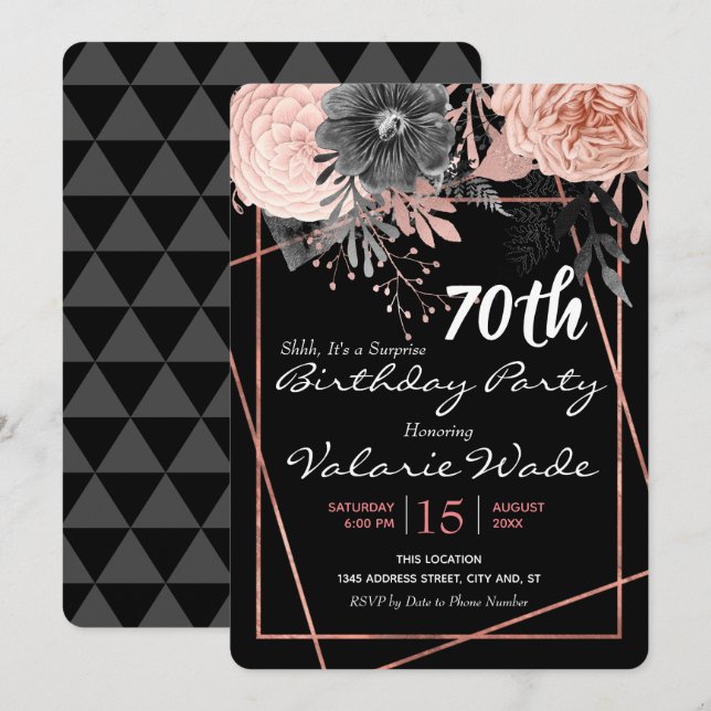 70th Suprise Birthday Party Pink Roses Invitation (Front/Back)