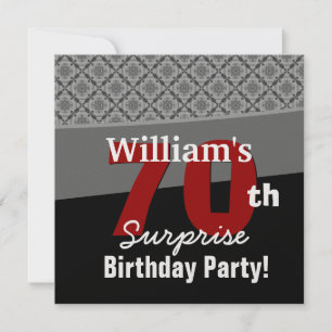 70th Surprise Birthday Black Red White Diamonds Invitation