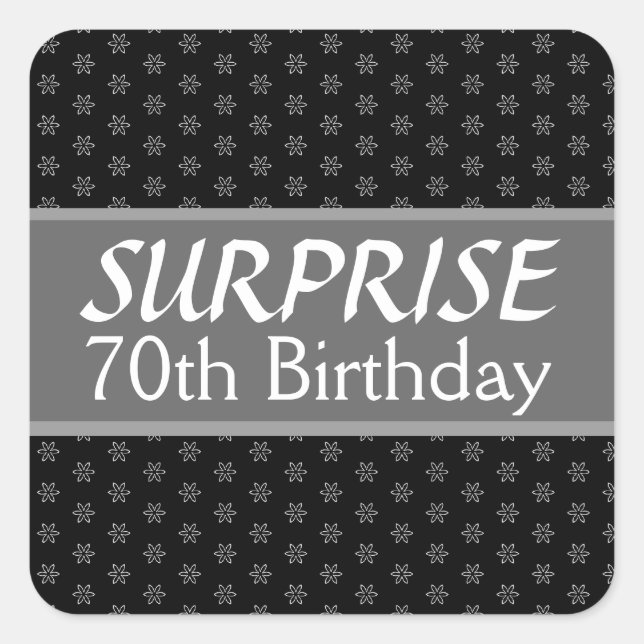 70th SURPRISE Birthday Black Silver Red Square Sticker (Front)