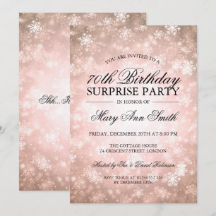 70th Surprise Birthday Copper Winter Wonderland Invitation