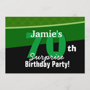 70th Surprise Birthday Green and Black G002 Invitation