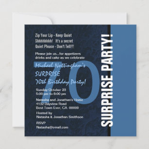 70th SURPRISE Birthday Modern Midnight Blue W102 Invitation