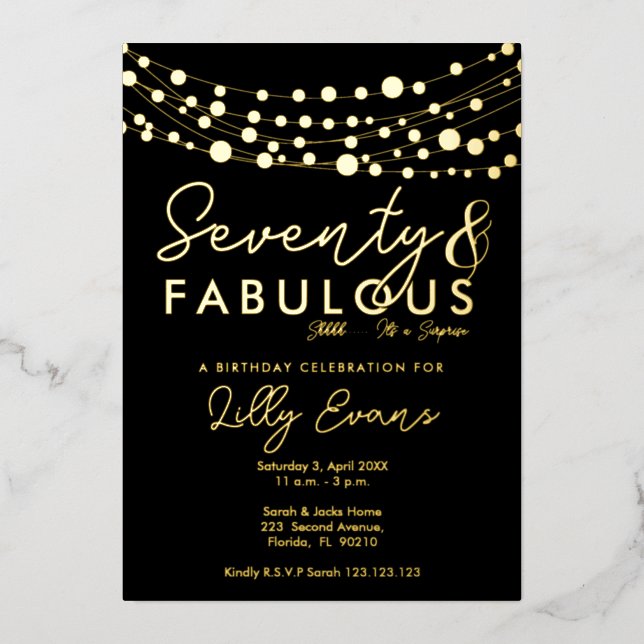 70th surprise birthday party invitation elegant  (Front)