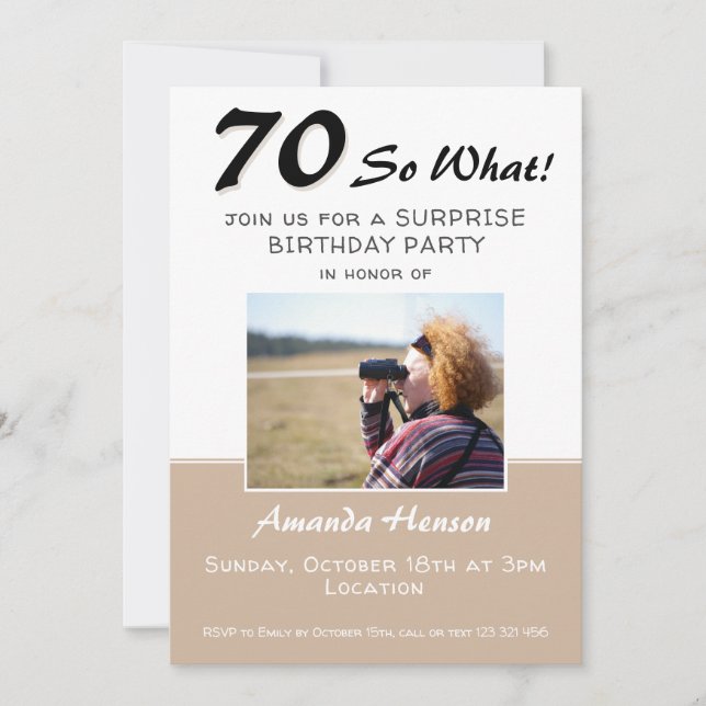 70th Surprise Birthday Party Photo Invitation (Front)