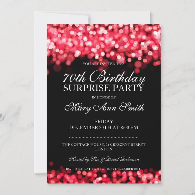 70th Surprise Birthday Party Red Lights Invitation (Front)