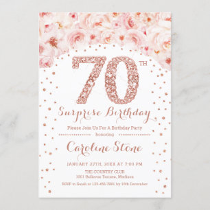 70th Surprise Birthday Party - White Rose Gold Invitation