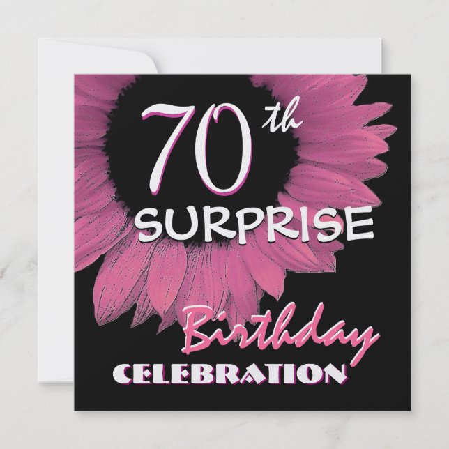 70th SURPRISE Birthday Pink Sunflower 001 Invitation (Front)