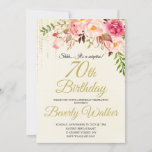 70th Surprise Birthday Women Birthday Invitation<br><div class="desc">Celebrate a special milestone birthday with this beautiful watercolor roses botanical birthday party invitation that features floral borders on each side of the elegantly placed text. Colours include pale blush pink, deep burgundy red and plum mixed with ethereal greenery and tiny white accent flowers. Personalise the text template with your...</div>