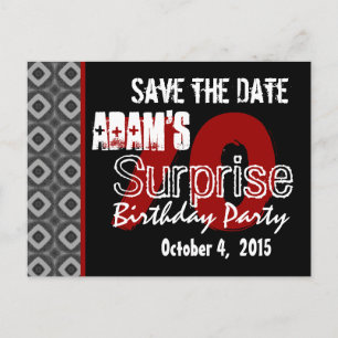 70th Surprise Save the Date Modern Black White Red Announcement Postcard