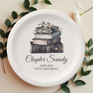 70th   Vintage Victorian Book Birthday  Paper Plate