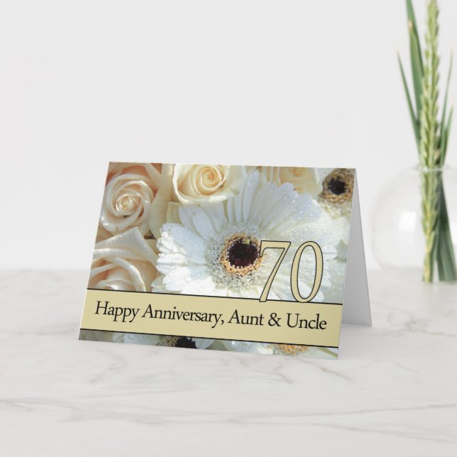 70th Wedding Anniversary Aunt & Uncle  Pink roses Card (Front)