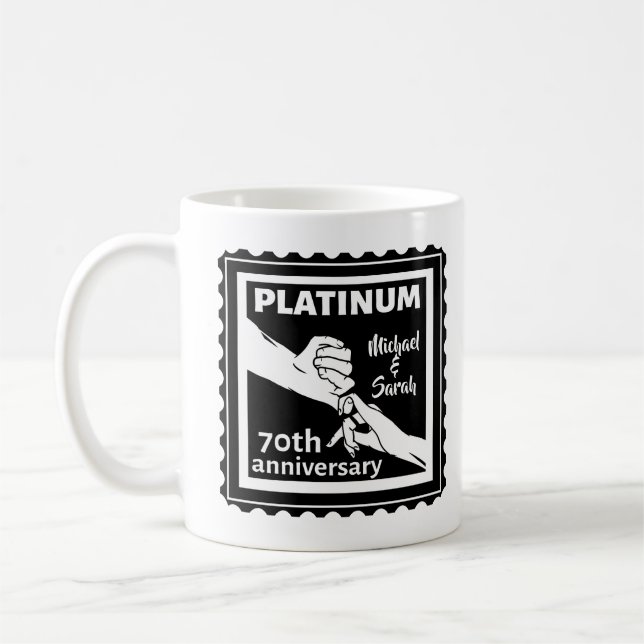 70th wedding anniversary blue platinum traditional coffee mug (Left)