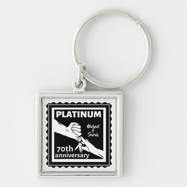 70th wedding anniversary blue platinum traditional key ring (Front)