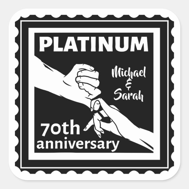 70th wedding anniversary blue platinum traditional square sticker (Front)