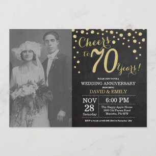 70th Wedding Anniversary Chalkboard Black and Gold Invitation