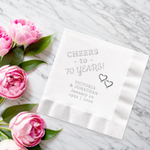70th Wedding Anniversary Cheers Two Hearts  Foil Napkins