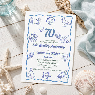70th Wedding Anniversary Chic Hand Drawn Sea Life Invitation