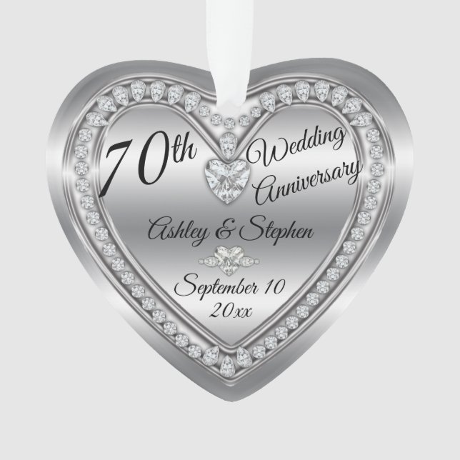 70th Wedding Anniversary Diamond Platinum Keepsake Ornament (Front)
