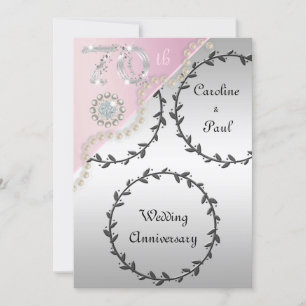 70th Wedding Anniversary Embossed Silver Rose Gold Invitation