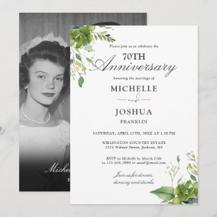 70th Wedding Anniversary Floral Greenery Photo Invitation