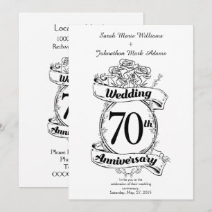 70th Wedding Anniversary Flowers Black and white Invitation
