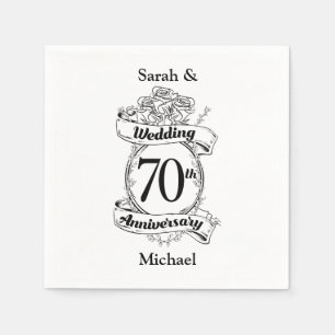 70th Wedding Anniversary Flowers Black and white Napkin