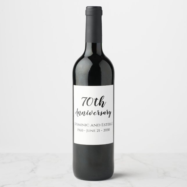 70th Wedding Anniversary Gift Wine Bottle Label (Front)
