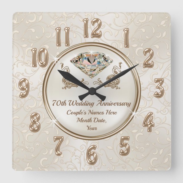 70th Wedding Anniversary Gifts for Grandparents Square Wall Clock (Front)