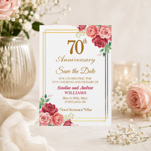 70th Wedding Anniversary Gold Frame Floral Save The Date
