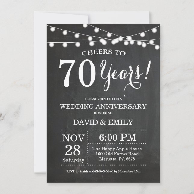 70th Wedding Anniversary Invitation Chalkboard (Front)