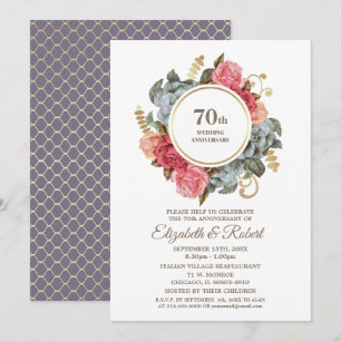 70th Wedding Anniversary Party Floral Invitation