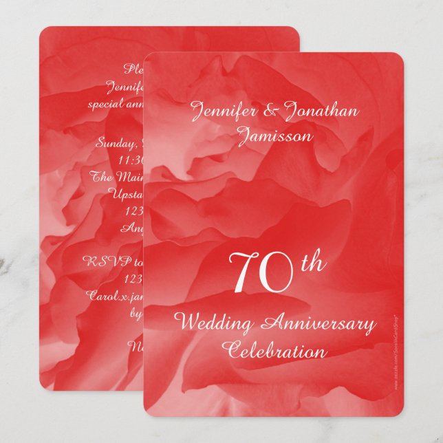 70th Wedding Anniversary Party Invitation, Rose Invitation (Front/Back)