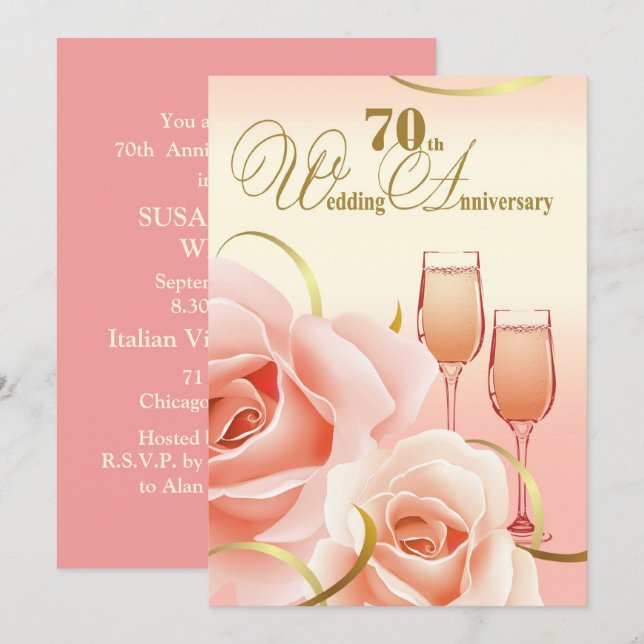 70th Wedding Anniversary Party Invitations (Front/Back)