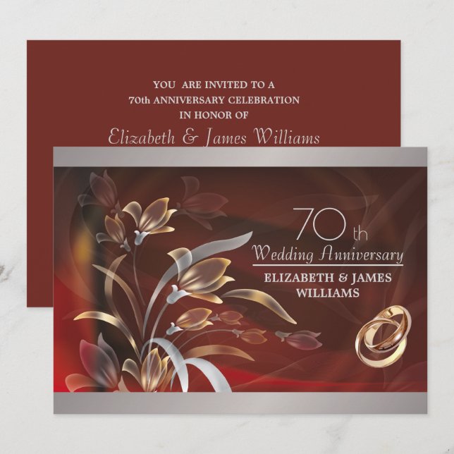 70th Wedding Anniversary Party Invitations (Front/Back)