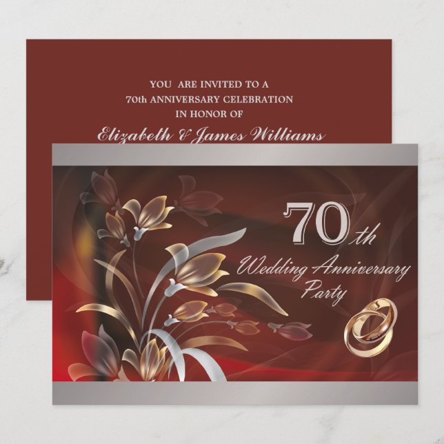70th Wedding Anniversary Party Invitations (Front/Back)