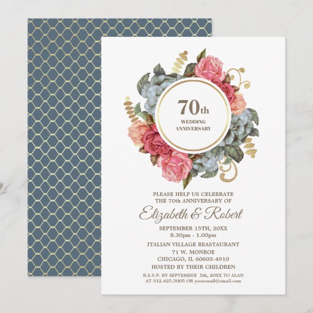 70th Wedding Anniversary Party Invitations (Front/Back)