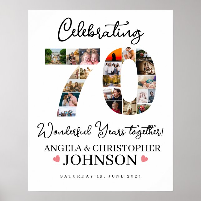 70th Wedding Anniversary Photo Collage party Sign (Front)