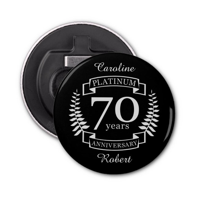 70th Wedding ANNIVERSARY PLATINUM Bottle Opener (Front)