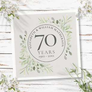 70th Wedding Anniversary Platinum Greenery Napkin