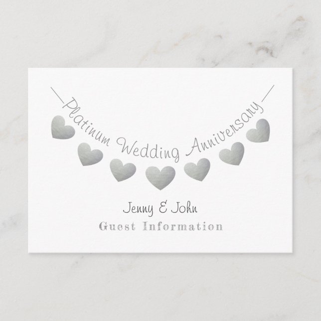 70th Wedding Anniversary platinum guest info Enclosure Card (Front)