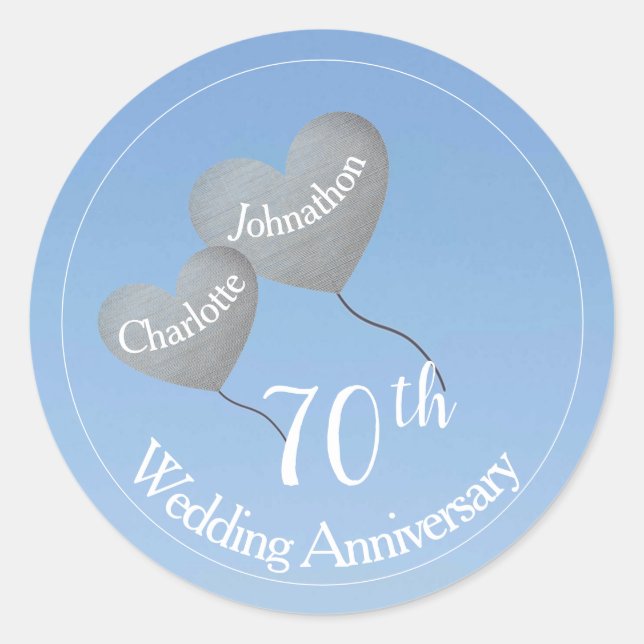 70th Wedding Anniversary platinum heart balloon Classic Round Sticker (Front)