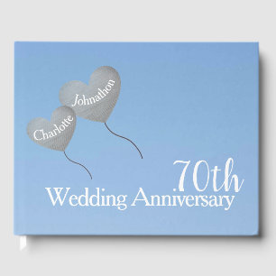 70th Wedding Anniversary platinum heart balloon Guest Book