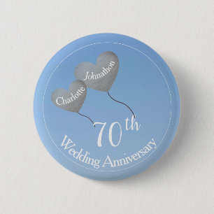70th wedding anniversary platinum heart balloons 6 cm round badge