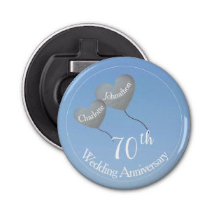 70th wedding anniversary platinum heart balloons bottle opener