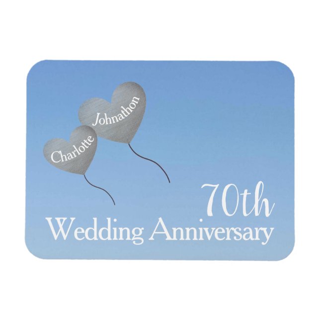 70th wedding anniversary platinum heart balloons magnet (Horizontal)