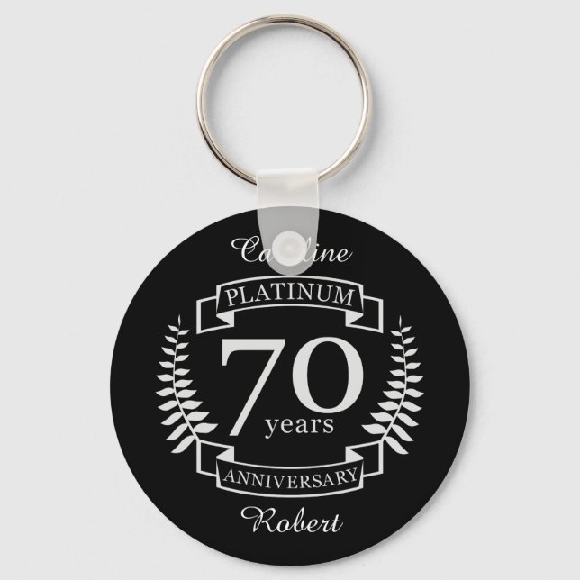 70th Wedding ANNIVERSARY PLATINUM Key Ring (Front)