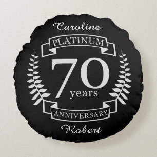 70th Wedding ANNIVERSARY PLATINUM Round Cushion