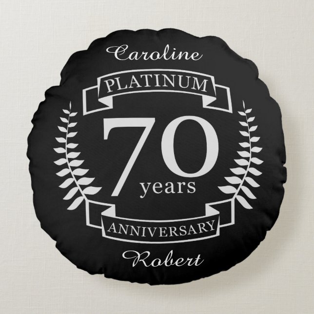 70th Wedding ANNIVERSARY PLATINUM Round Cushion (Front)