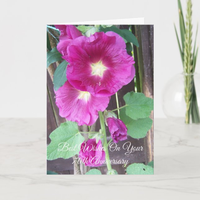 70th Wedding Anniversary Purple Holyhocks Card (Front)